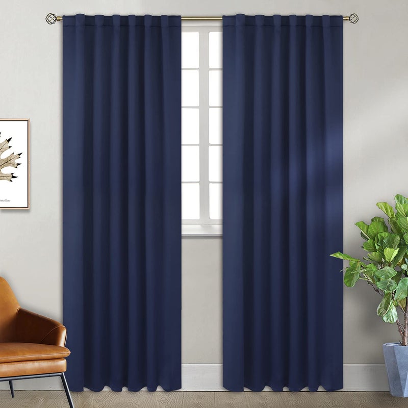 BGment Blackout Curtains 84 inch Length 2 Panels for Bedroom - Rod Pocket and Back Tab Thermal Insulated Room Darkening Curtains for Living Room, 52 x 84 Inch, Navy Blue - Image 1